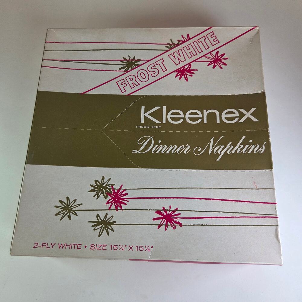 Vintage 1960 Kleenex Dinner Napkins Box Frost White 2-Ply 50ct Movie Prop NOS